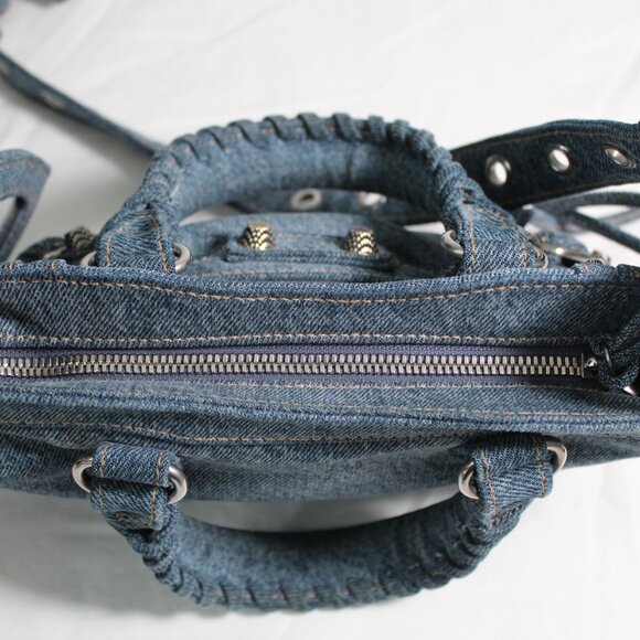 Balenciaga  Bag Girly Allover Denim Shoulder Bag Crossbody Top Handle Rivets - Picture 11 of 14